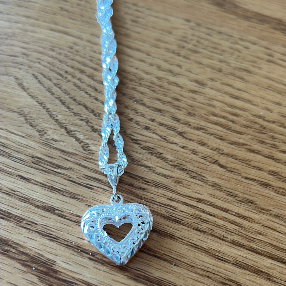 Silver Heart Pendant Necklace with Sparkling Embellishments Italy